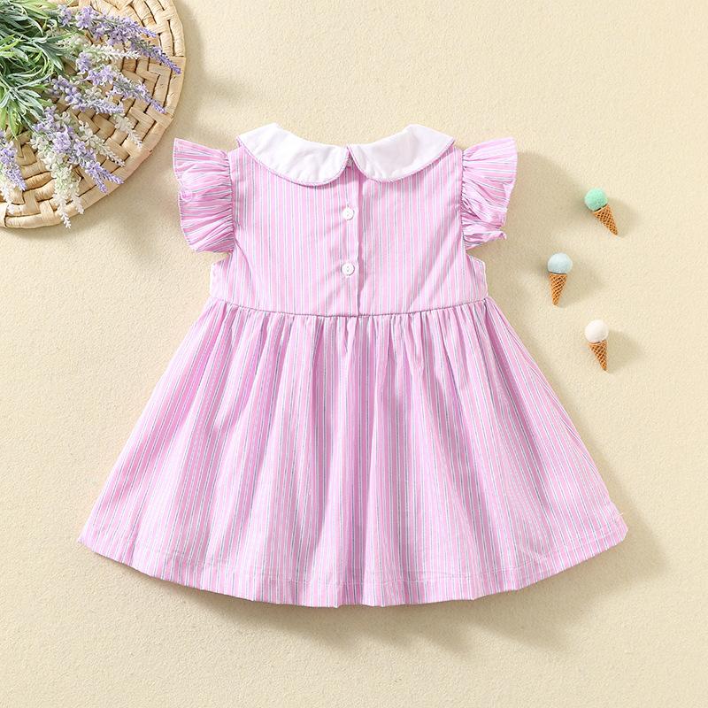Summer Girls Pink Striped Smocked Princess Dress Sweet Ice Cream Cute Little Kids Toddler Party Sundress