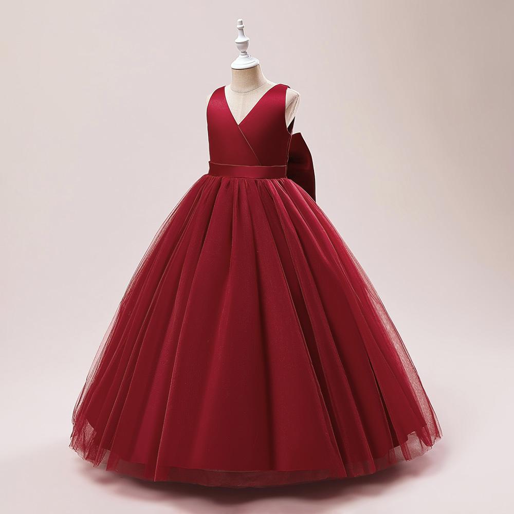 Платье подружки невесты с большим бантом для девочек, длинное белое свадебное платье для выпускного вечера, пышное платье принцессы для первого причастия, официальное бальное платье на день рождения