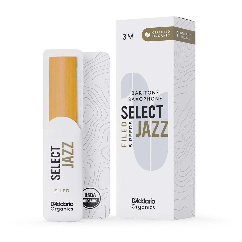 D'Addario Woodwinds Select Jazz Filed Baritone Saxophone Reeds USDA Organic Certified ORSF05BSX3M Strength 3M 5-Pack for Jazz Players