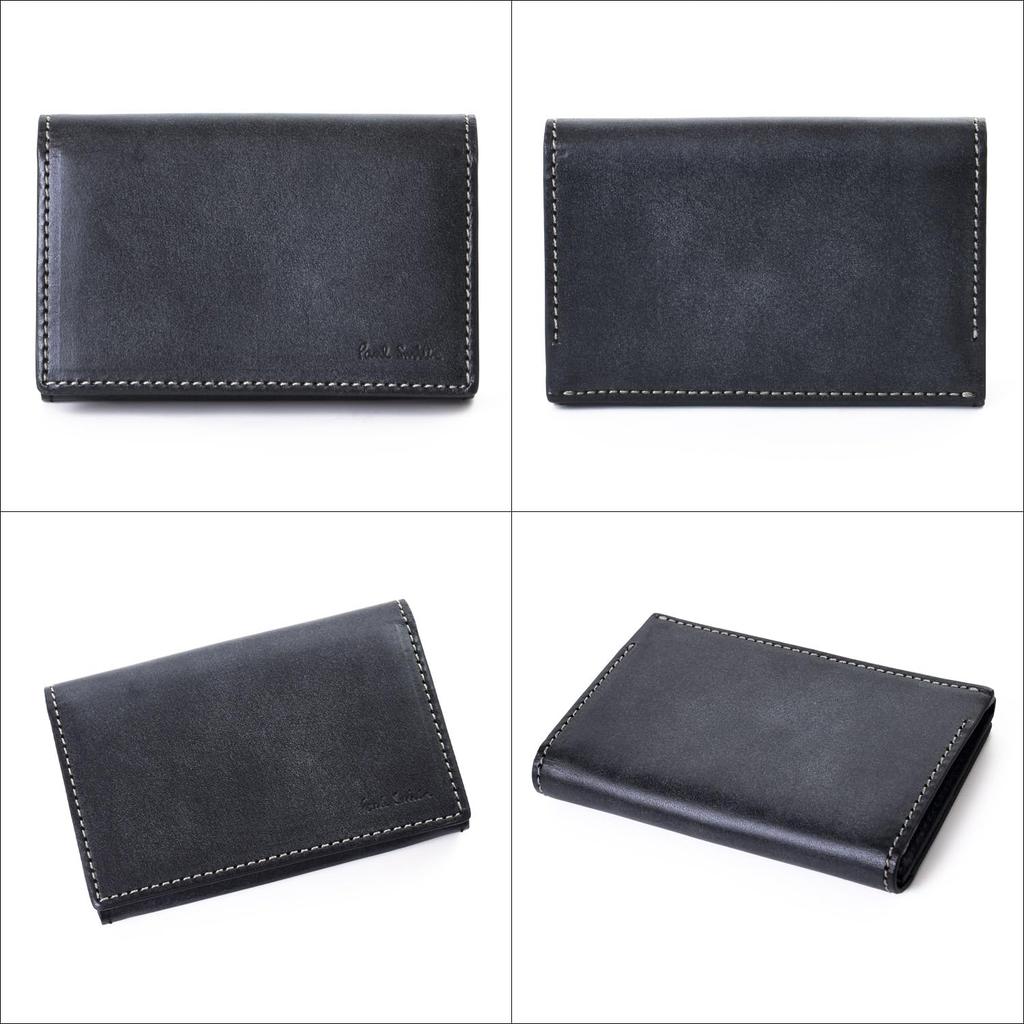 Paul Smith Waxed Leather Business Card Holder with Original Storage Box and Care 813062 P952 No Pre-wrapped Cloth, (01. Black, 01. Personalization)