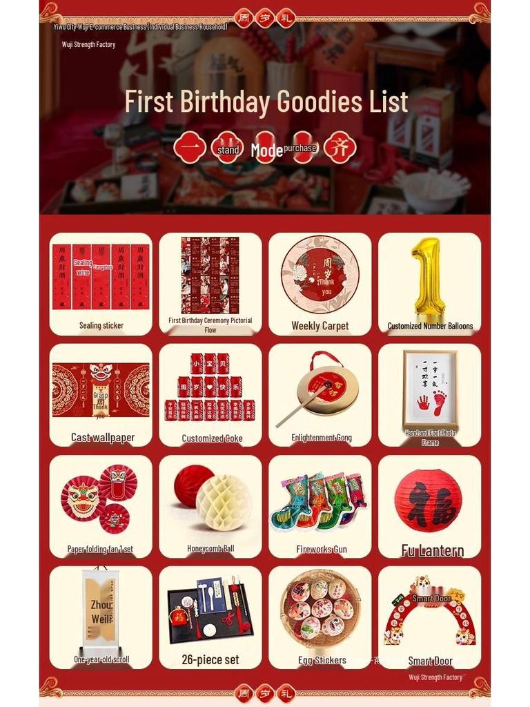 Chinese Dragon-Themed First Birthday Decoration Set