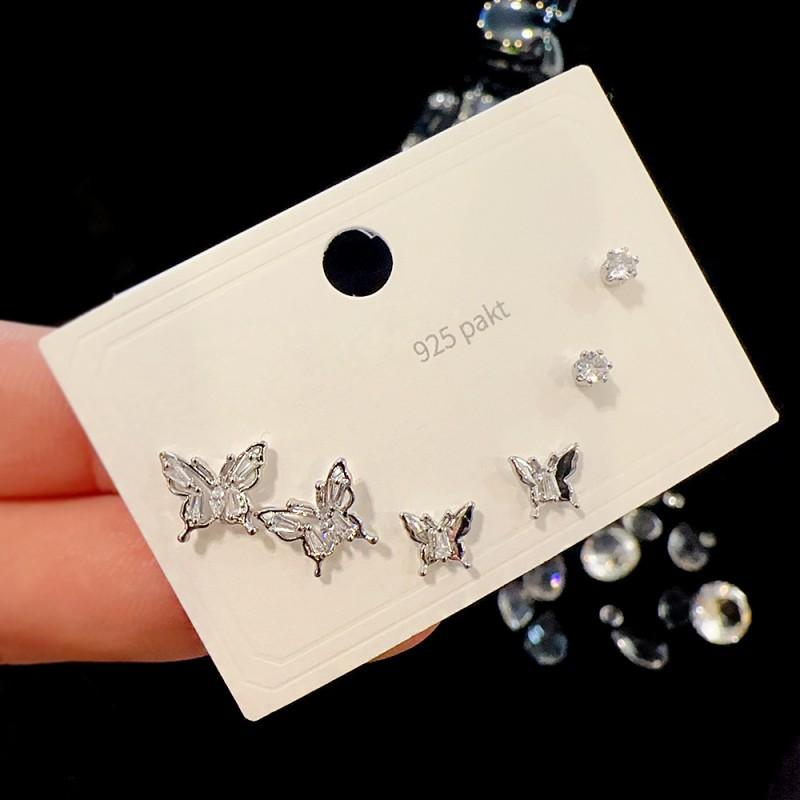 Delicate Mini Stud Earrings Set 3 Pairs Multi-Design Tiny Zircon Micro-Paved Ear Jewelry Women