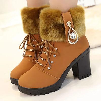 Модные зимние сапоги для женщин на среднем каблуке, элегантные женские модные ботинки, толстые теплые сапоги из искусственного меха, модные сапоги 2024 года