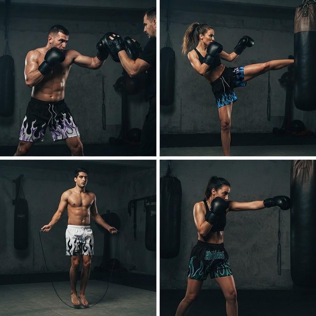 Shorts Fire Flame Blue Green White 3D Print Training Muay Thai Kickboxing Boxing MMA Unisex Sport Gym Fitness Workout Quick Dry Elastic Waist