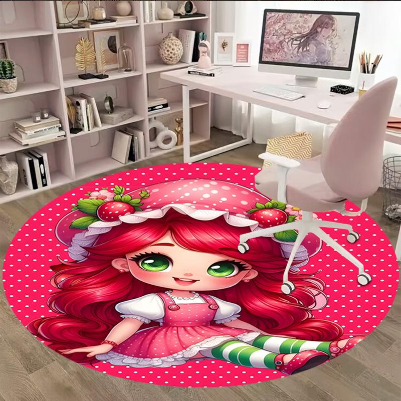 1pc Strawberry Princess6 Print Round Carpet Chair Round Carpet Suitable for Bedroom Living Room Home Decorative Carpet