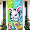 Пасхальный баннер на дверь Весенний кролик Морковь Яйца Вывеска для крыльца Большой фон для стены над входной дверью для украшения весенней вечеринки в помещении и на открытом воздухе, реквизит для фотобудки