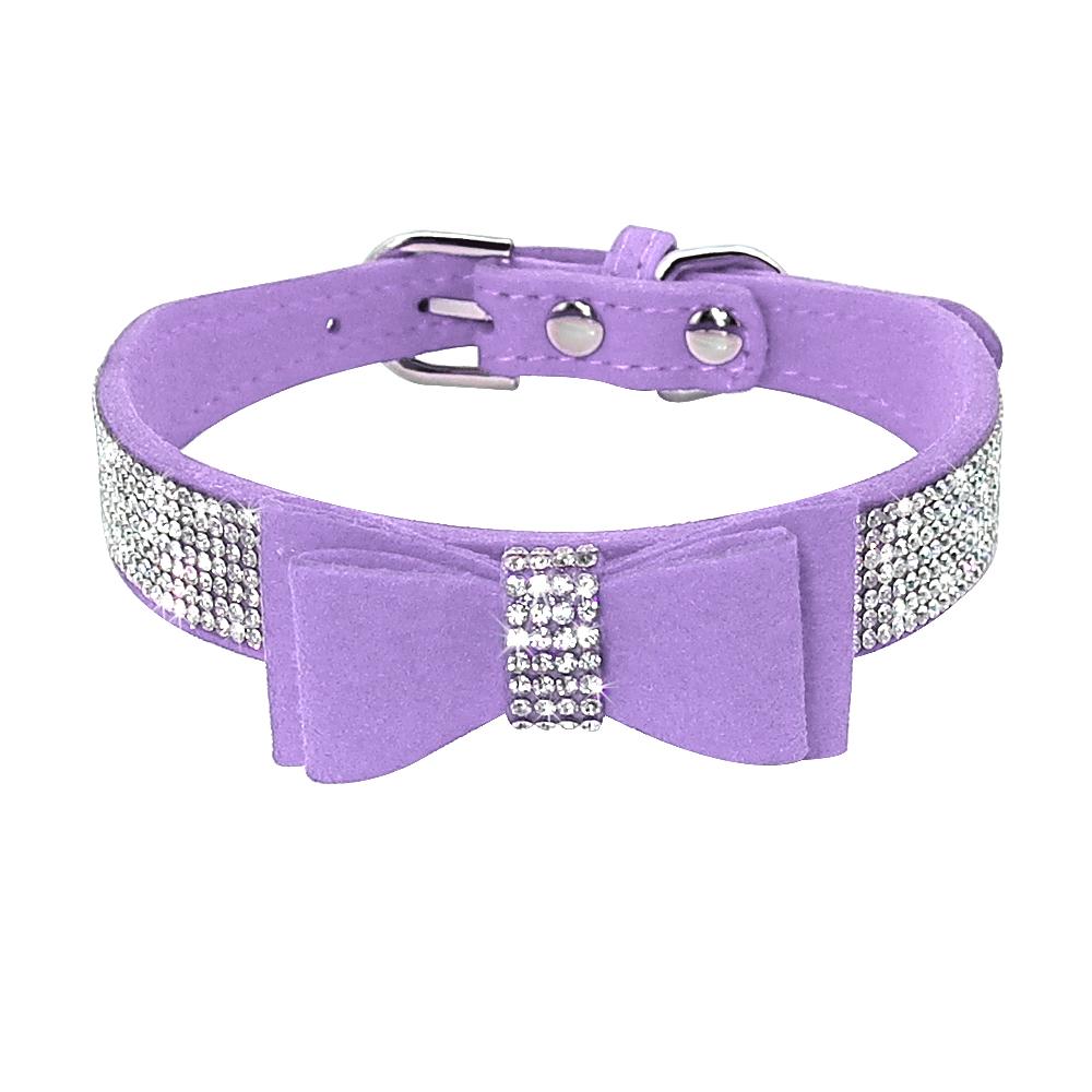 Small Medium Bling Rhinestone Suede Leather Bowknot Accessories Dog Collar Adjustable Pet Puppy Kitten Pug Necklace Collars