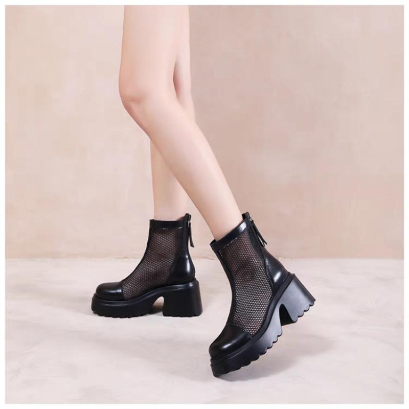 2024 Новые женские туфли, однотонные, с круглым носком, на толстом каблуке, женские ботинки, модные сетчатые дышащие и удобные женские сандалии