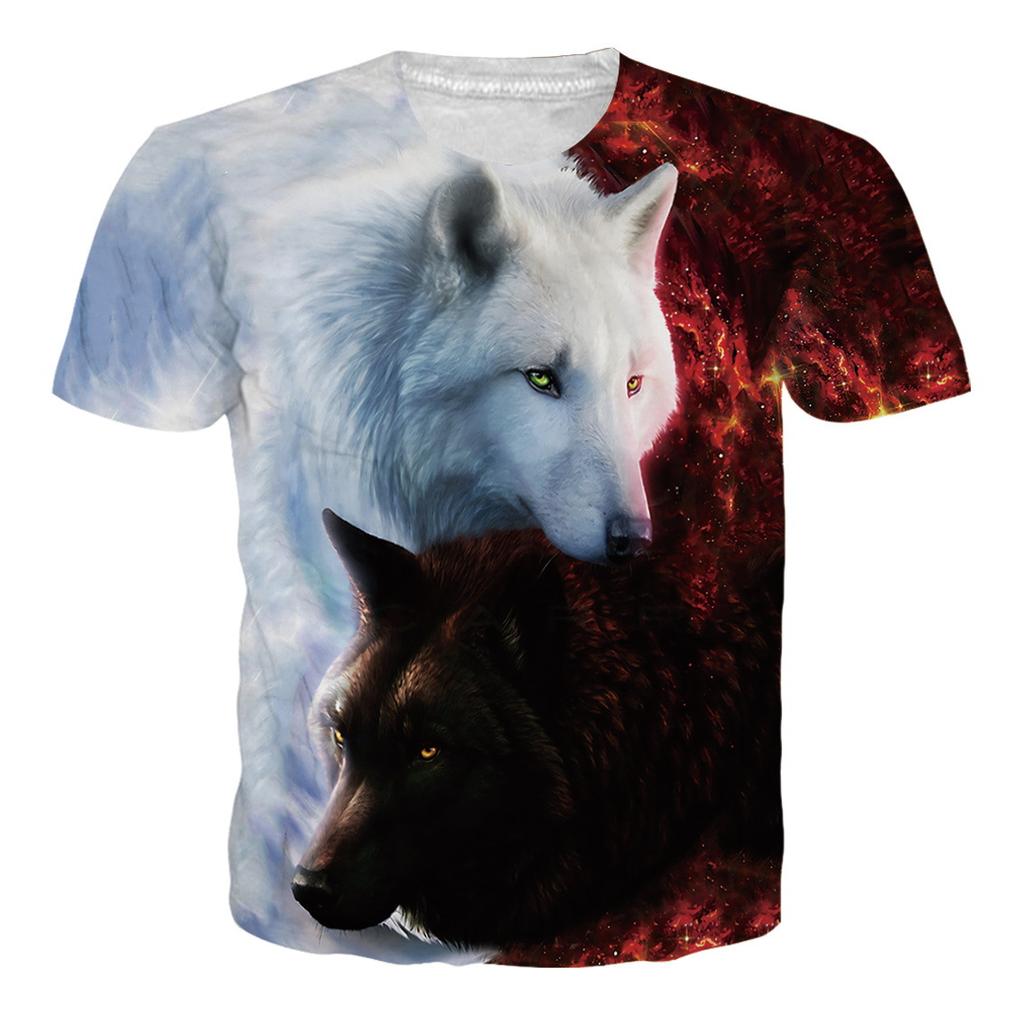 Мужская рубашка с круглым вырезом и принтом Wolf 3D Digital Футболки с короткими рукавами