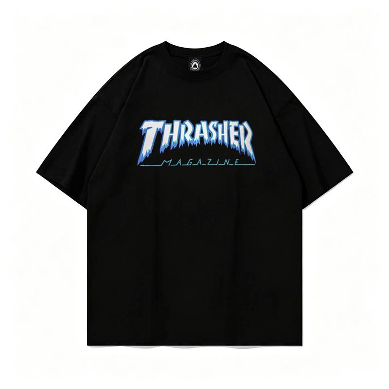Летняя футболка Thrasher Skateboard Magazine с принтом букв Мужская Женская Оверсайз Хлопок Короткий Рукав Повседневная Уличная Одежда Футболка Топ