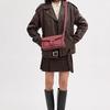 Coach Полосатый 26 Однотонный Плетеная кромка Застежка-клапан Фурнитура Кожаный Конверт Сумка-портфель Женские сумки Малиновый CJ838-B4U6