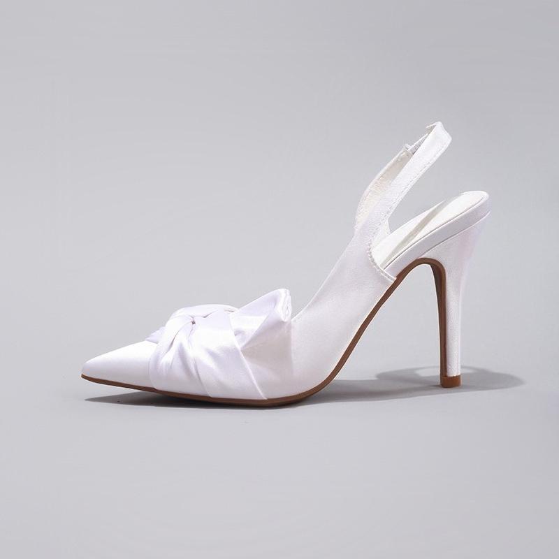 Модный бренд Роскошный атлас 2025 Туфли на высоком каблуке для дам Элегантный бантик Острый носок Неглубокие Свадебная вечеринка Выпускной Женские туфли-лодочки