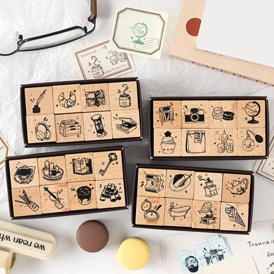 8 шт./Набор Деревянные и Резиновые Штампы Декоративные Деревянные Штампы Штампы на Тему Ретро Жизни для Скрапбукинга Открыток Конвертов DIY Поделок Планера Журнала