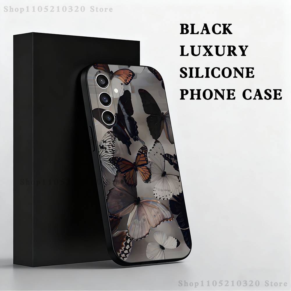 Beautiful butterfly art Phone Case For Samsung S25,S24 Ultra,S20,S30 plus,S22 plus,S23,S30 Ultra 5G Silicone Black Shell