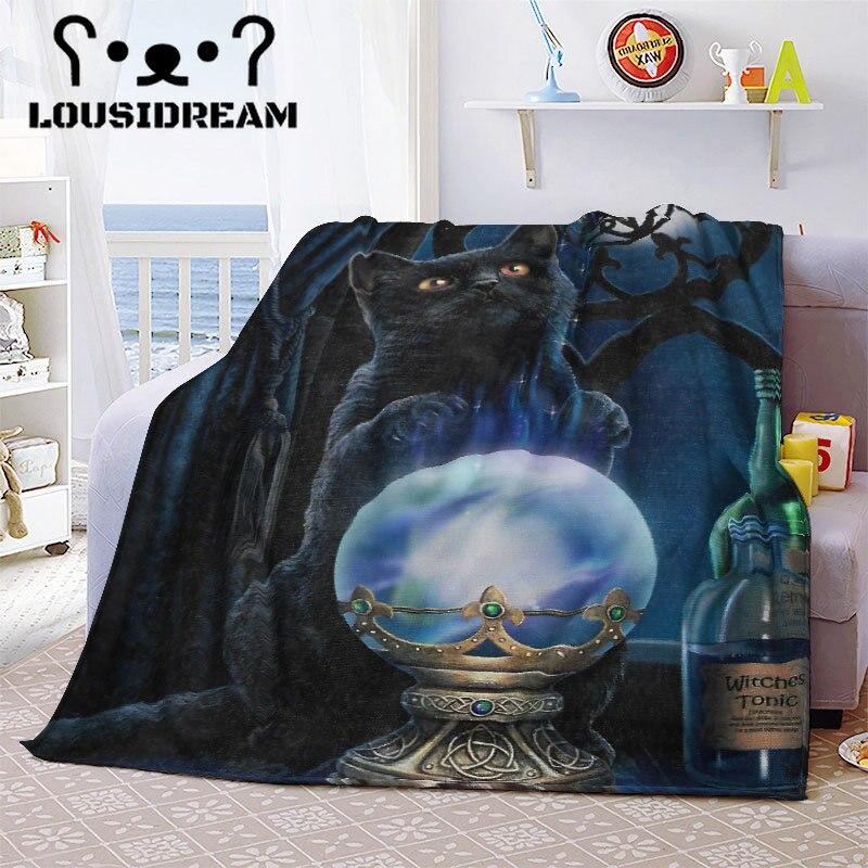 Witch Black Cat Halloween Throw Blanket Cat Mysterious Divination Witchcraft Lucifer Portable Flannel Blanket for Bedding Travel