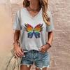Модная и классная женская футболка с принтом в виде бабочек в стиле минимализма, классный и удобный летний повседневный топ с V-образным вырезом