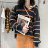 Новый темно-синий свитер с воротником, женский, весна-осень 2022, корейская версия, полосатый пуловер с длинными рукавами, женский повседневный топ