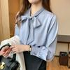 Spring 2025 New Women Blouses Shirts Long Sleeve Bow Collar White Chiffon Blouse Shirt Women Tops J766