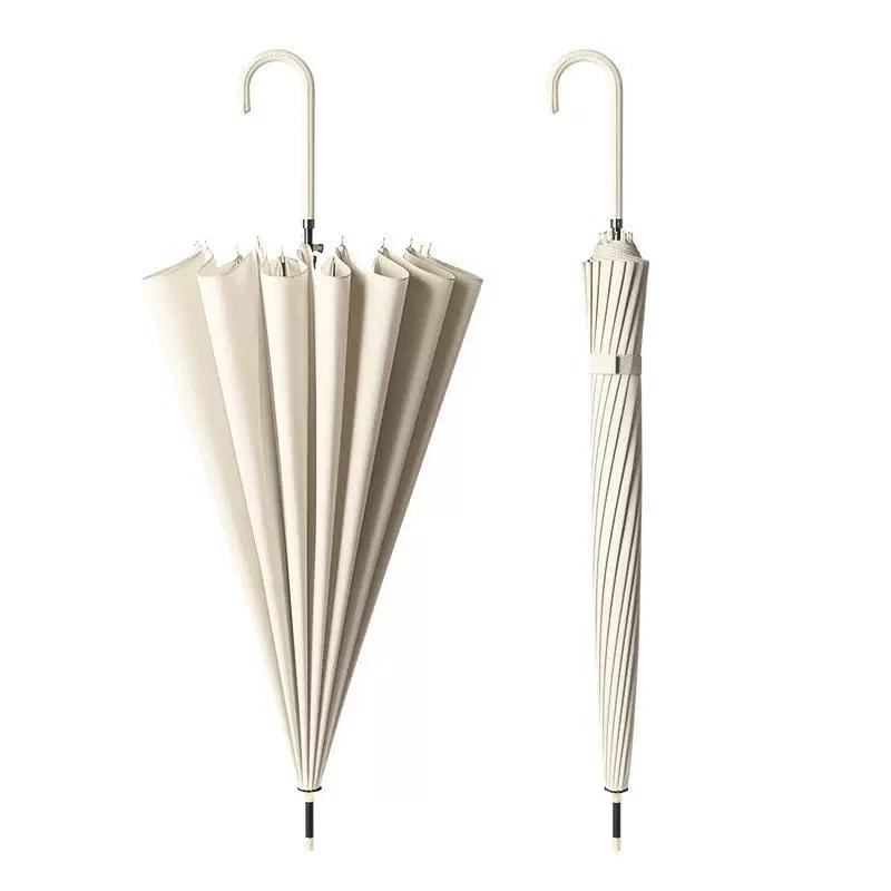 Japan fashion Fresh Long Handle Umbrella Double Straight Umbrella Women Simple 16-Bone Reinforced Curved Handle Umbrella Printable Logo