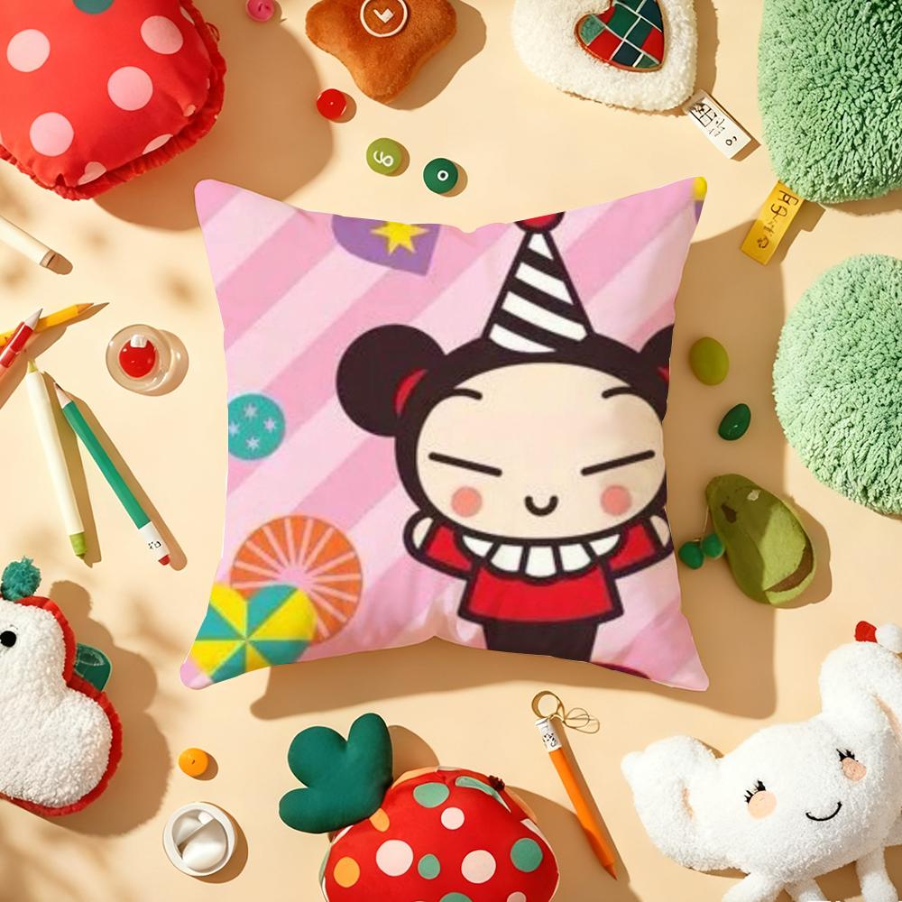 Fashion Cute Cartoon PPucca Cushion Cover Plush Fabric Soft DoubleSided Printed Sofa Warm Winter Home Gift Pillow Cover