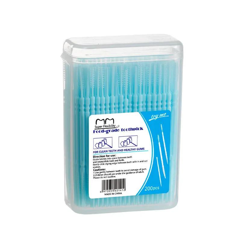 200pcs Plastic Double-headed Disposable Toothpicks Ultra Fine Interdental Brush Dental Flossing Head Oral Hygiene Tool
