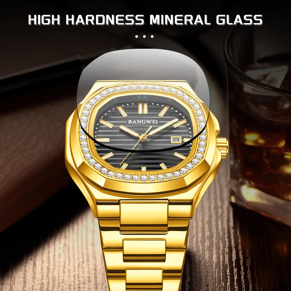 Мужские часы Бизнес Водонепроницаемые Светящиеся Дата Мужские Наручные часы Нержавеющая сталь Квадратный циферблат Кварцевые Мужские часы