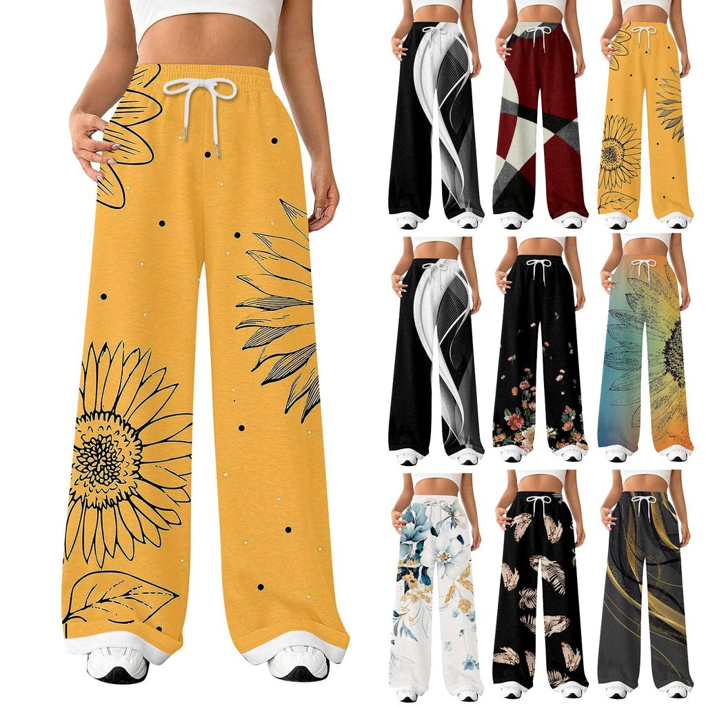 Women's Fashion Loose Drawstring Closed Waist Print Casual Sports Pants Casual Pants