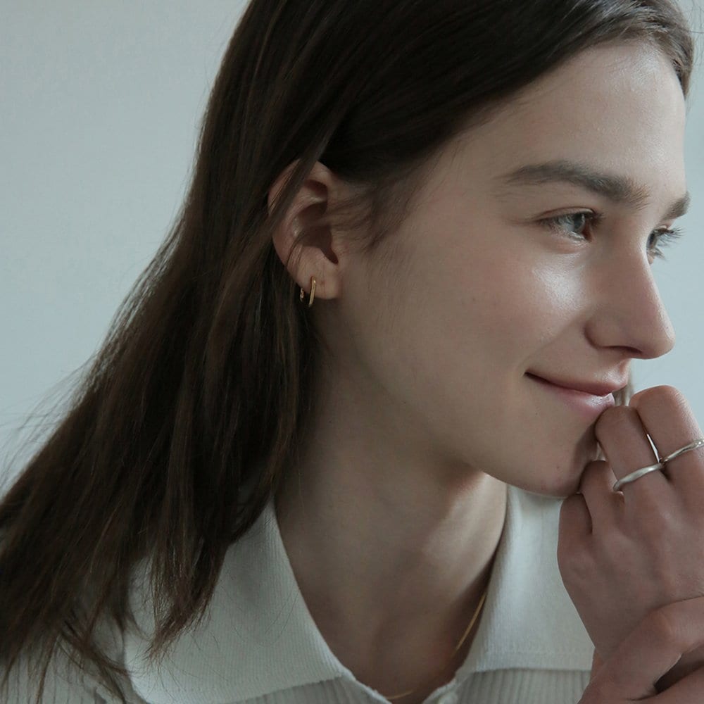 14K Gold-Filled Silver U-Chain One-Touch Earrings