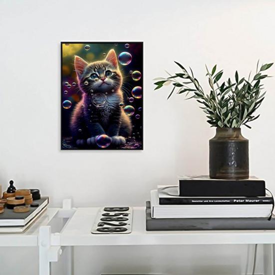 1 Set Cat Rhinestone Painting with Canvas Drill Tools Animal 5D Full Drill DIY Crafts Rhinestone Art Drawing Decoration Kit Beginners Adults Kids Gift