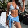Women's Swimsuits Sexy Printed Hammers Back Tied High Waist Three-Piece Bikini Set Beachwear Bathing Suits