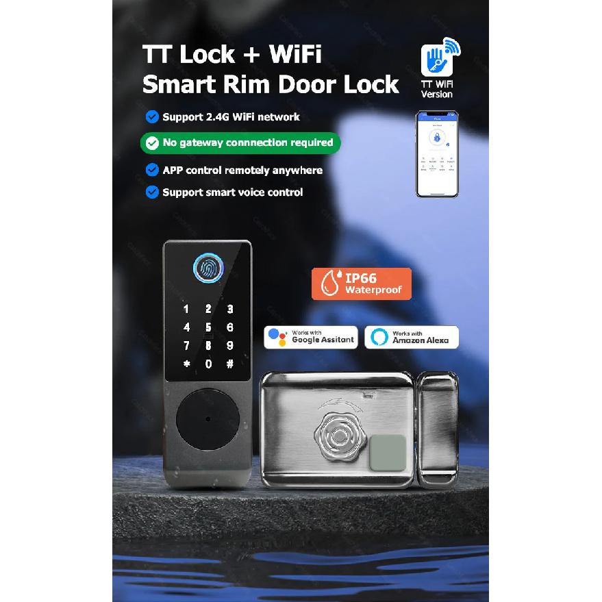 TTLock WIFI Version Double Side Fingerprint Waterproof Outdoor Gate Passcode Rfid Card Keyless Smart Door Lock