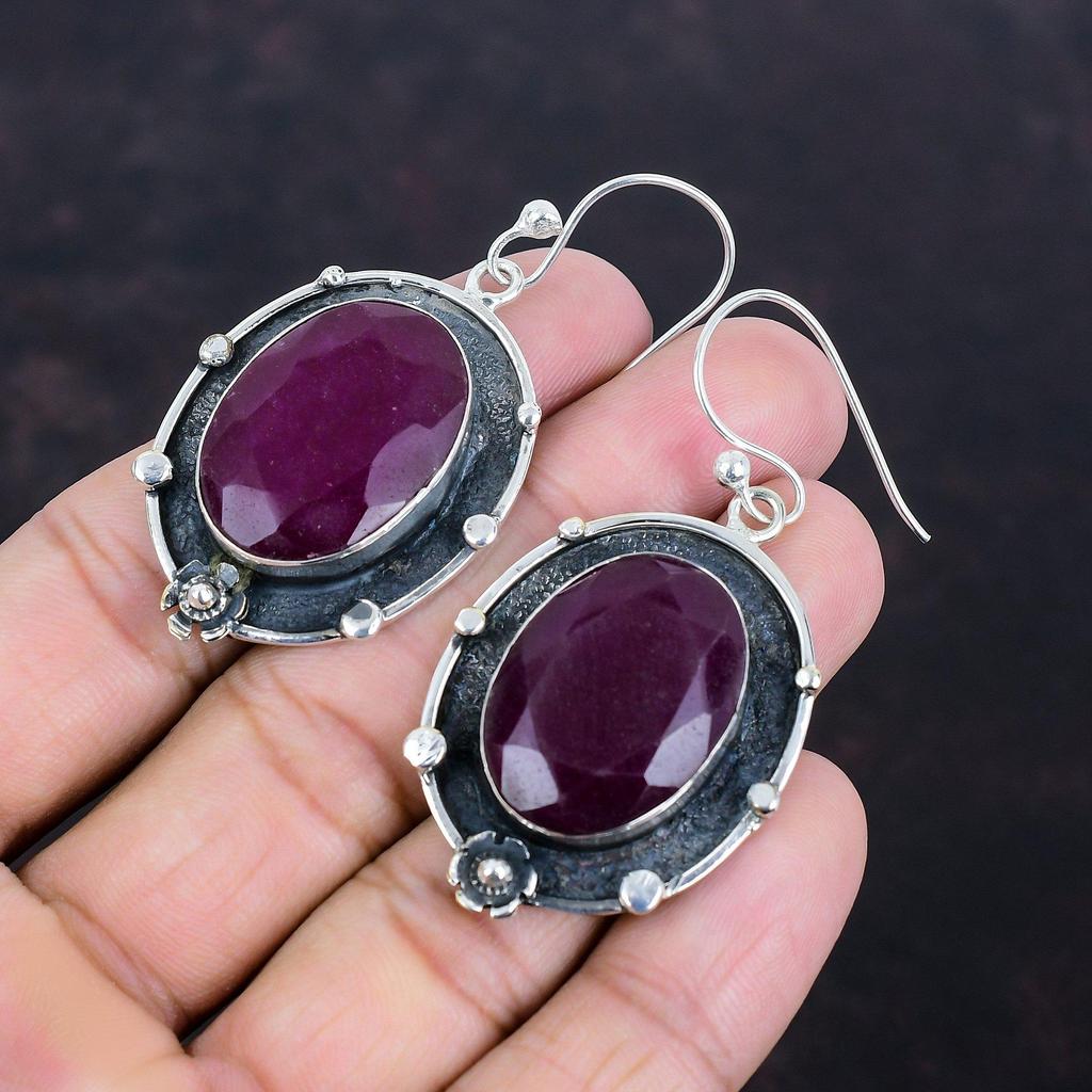 Faceted Kashmir Ruby Earring Real Gemstone Earrings Silver Jewelry Handmade Earring 925 Sterling Silver Earring Unique Earring Gifts For Her