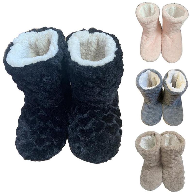 Women Winter Couple Warm Slippers Non-slip Thicken Plus Velvet Indoor Socks Soft Floor Shoes