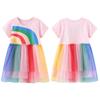 Детское платье с короткими рукавами и радужным узором для детей 1-7 лет, разноцветное сетчатое платье принцессы, праздничное платье
