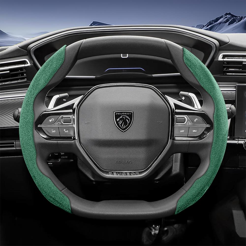 vcxja9 Suitable for Peugeot Sports Suede Steering Wheel Cover with Split Snap-On Anti-Slip Design for Models Such as 208 E-208, 2008 E-2008, 3008