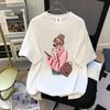 Новая женская футболка Летняя мода Корейский принт Короткий рукав Женская Повседневная Круглый вырез Одежда Топы Харадзюку Рукав Повседневный