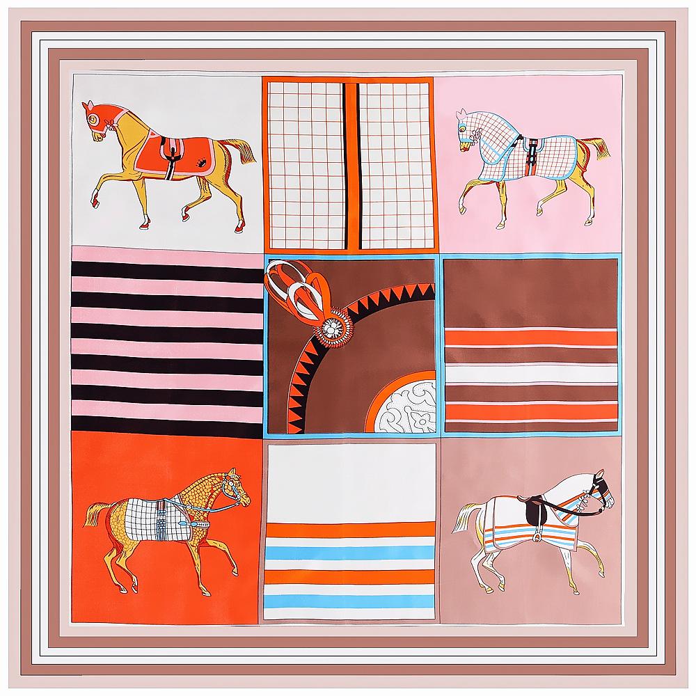 Luxury Four Leaf Clover Flower Headband Hijab Bandana Women Satin Silk Scarf Shawl Foulards Femme Square Scarves Wraps 90*90CM