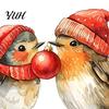 Reusable Holiday Wall Art Christmas Birds on Tree Branch Sticker, Cute Watercolor Bird Decal DIY Room Decor with Ball, Candy Cane, Bell for