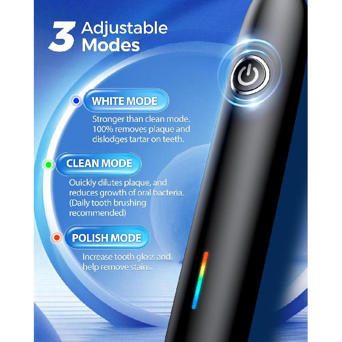 Rotating Electric Toothbrush with 8 Brush Heads for Adults and Kids, 3 Modes Rechargeable Power Toothbrush with 2-Minute Smart Timer, 45-Day Battery
