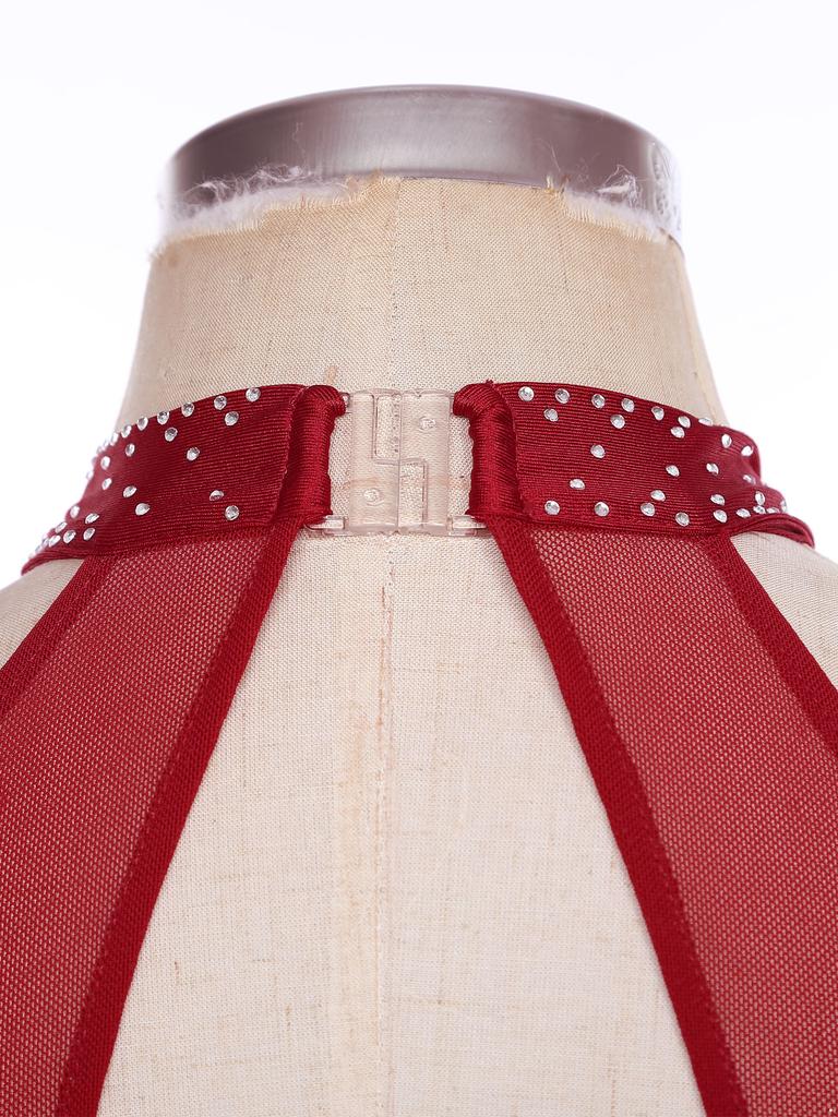 Женский латиноамериканский купальник с блестящими стразами, бахромой, сетчатыми вставками, с вырезом на спине, боди для выступлений