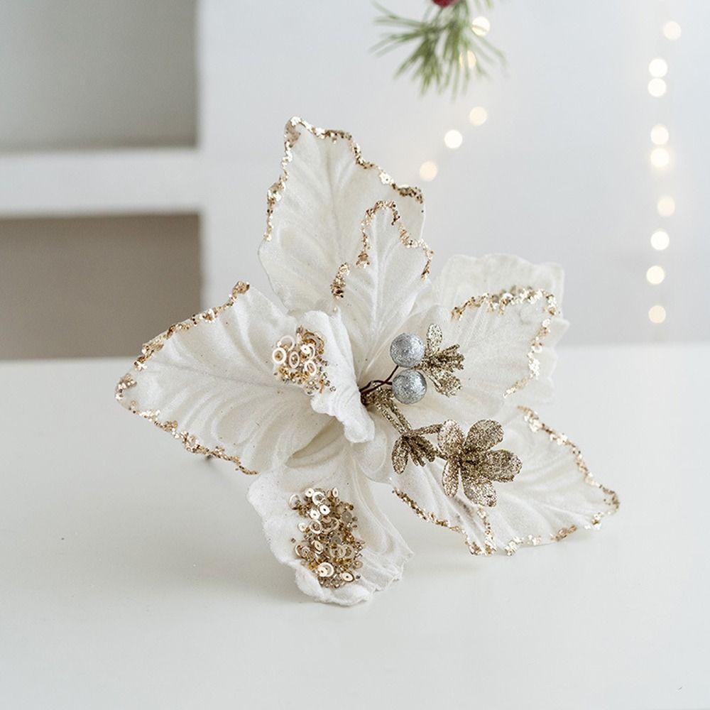 DIY Artificial Poinsettia Flower Simulation Sequins Flower Christmas Tree Decorations  Party Gifts