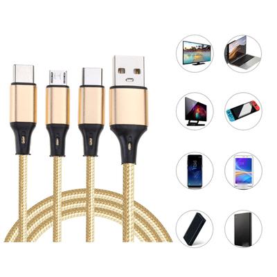 Многофункциональный зарядный кабель Многопортовый USB-кабель для зарядки Нейлоновая оплетка Кабель 3 в 1 с разъемами Type C MicroUSB