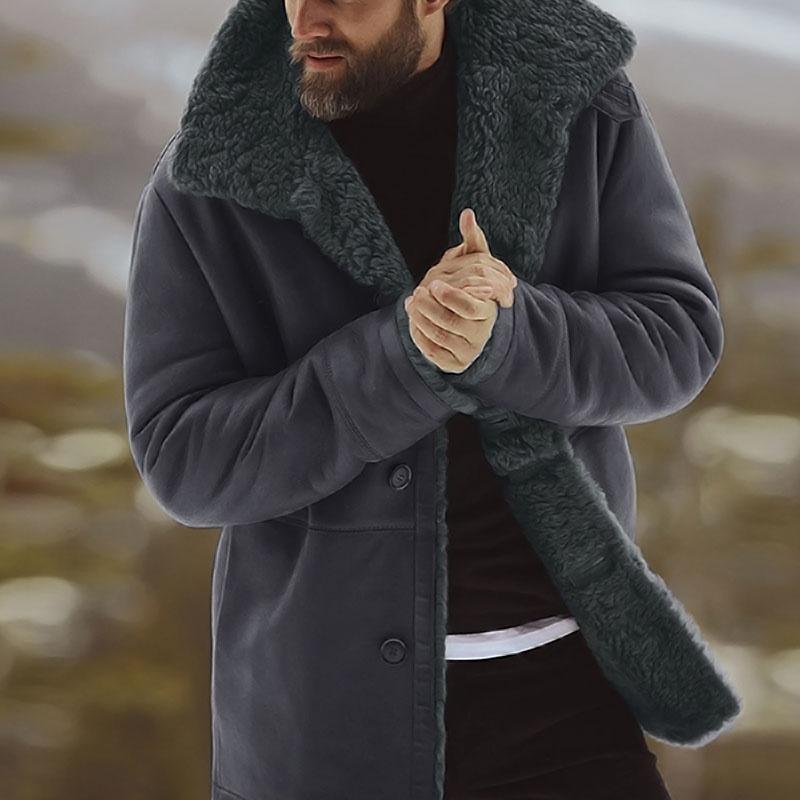 Мужская парка на шерстяной подкладке с длинным рукавом, пальто из овчины, овечья куртка, толстая зимняя теплая верхняя одежда, пальто