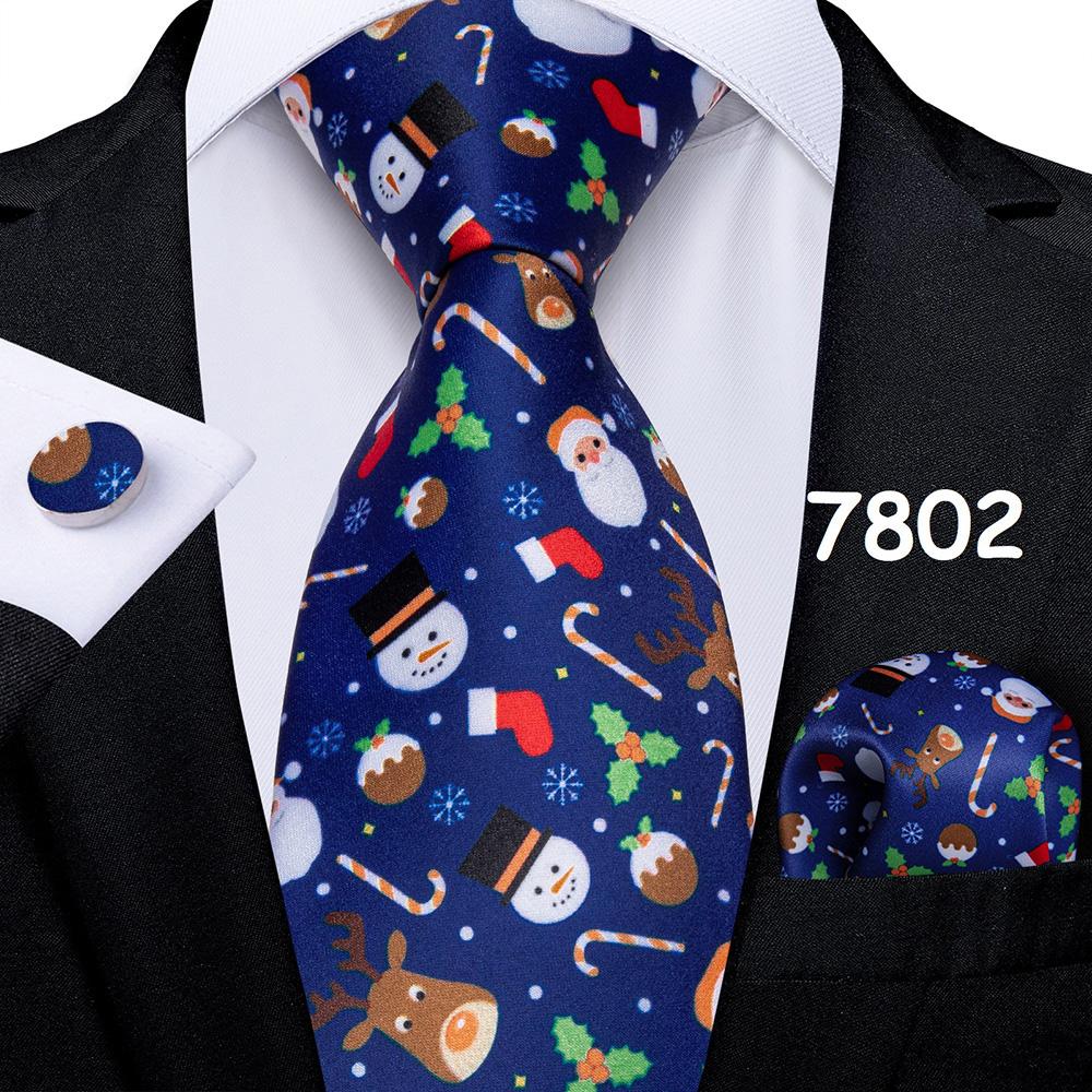 Mens Christmas Tie Set Red Blue Green 8cm Wide Silk Neck Tie Hanky Cufflinks Set Gift For Men Accessories