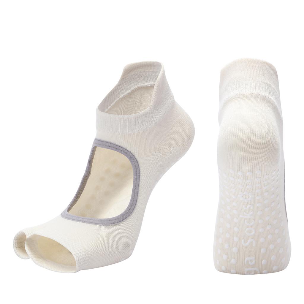 Новые профессиональные носки для йоги с двумя пальцами, женские дышащие носки с открытой спиной и рюшами для балета, пилатеса, силиконовые нескользящие танцевальные спортивные носки