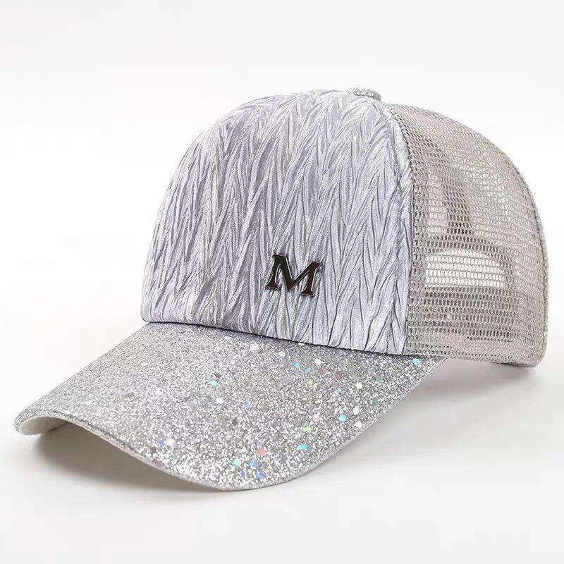 Женская летняя бейсболка с сетчатым дышащим модным принтом и блестками, регулируемая бейсболка с козырьком для улицы