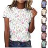 Женские летние повседневные футболки, модные футболки большого размера в стиле Харадзюку с цветочным принтом для дам, базовые топы с коротким рукавом и круглым вырезом, большие размеры