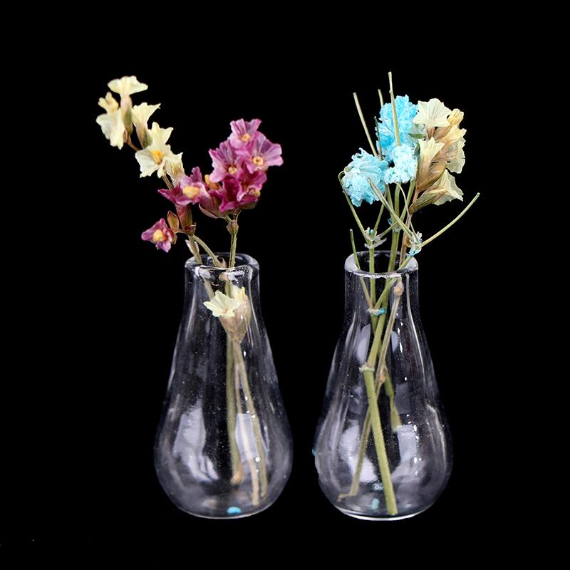 2Pcs 1:12 Dollhouse Miniatures Glass Vase Model Doll House Accessories Decor Toy