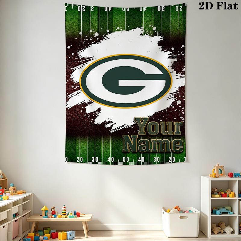 Name Custom Green Bay Packers Logo Wall Tapestry Aesthetic Wall Hanging Printed Fabric Blanket Decorative Tapestries for Bedroom Living Room Home Deco