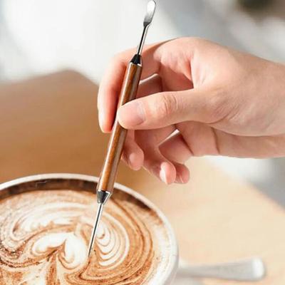 Ручка для кофе из нержавеющей стали с двумя концами, ручка для капучино, эспрессо, кофе латте с деревянной ручкой для украшения кофе